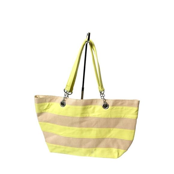 Unbranded canvas and yellow striped tote bag - perfect for beach or weekend tote - Picture 2 of 9
